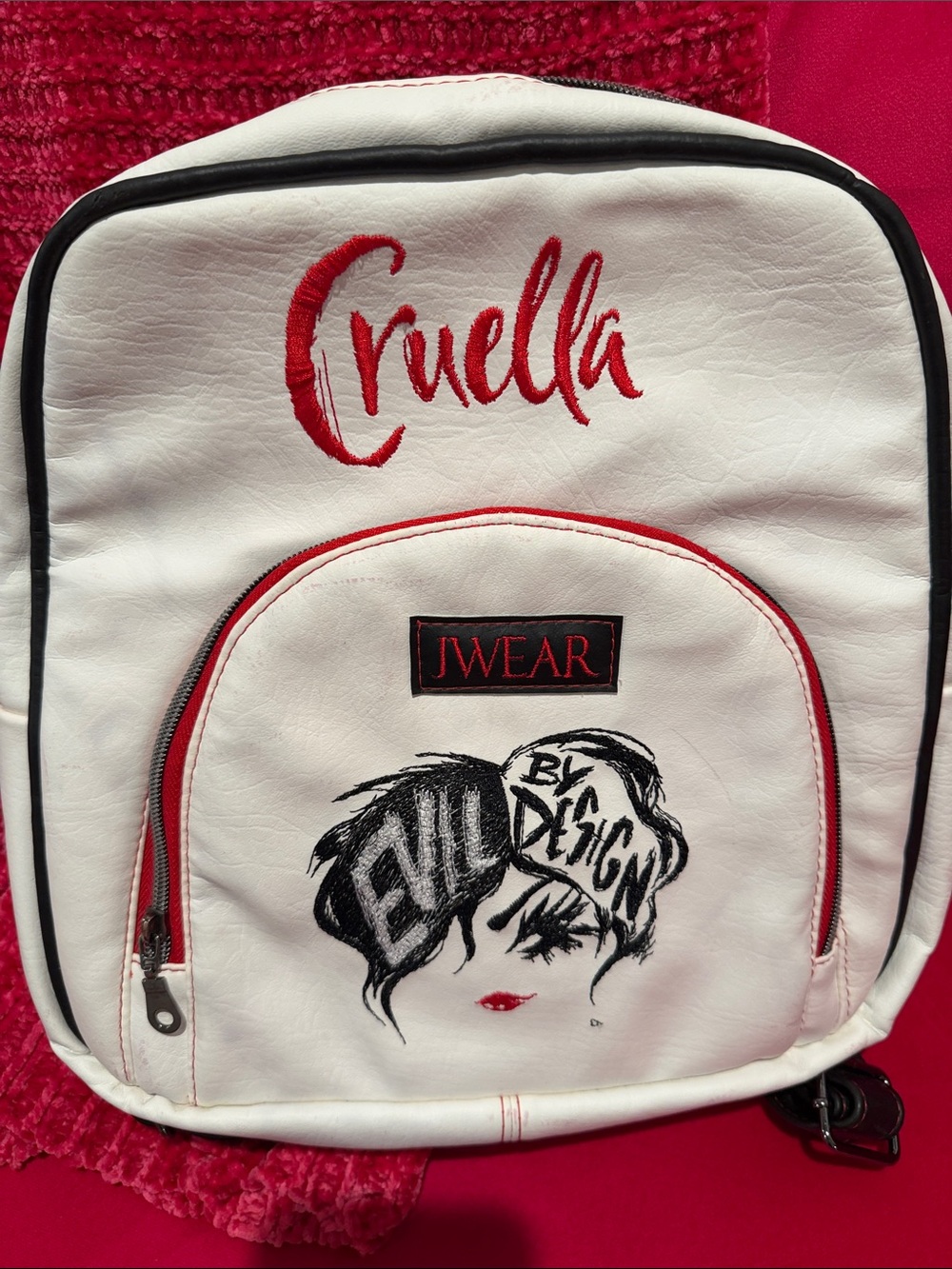 Cruella White & Red Embroidered Backpack by